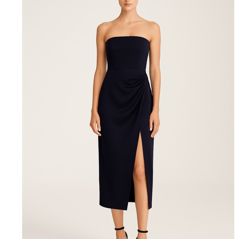 Cushnie Strapless Side-Slit Midi Dress